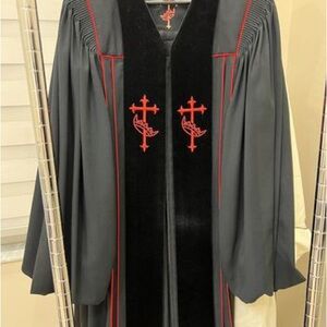 Custom Clergy Robe by L. Magnarelli - Black with Red Embroidery